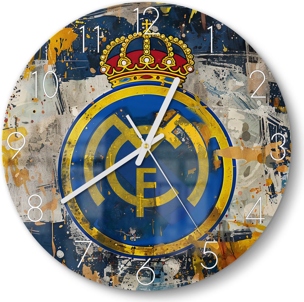 DEQORI Glasuhr Ø30 cm Zahlen 'Wappen Real Madrid' Wanduhr Produktbild 