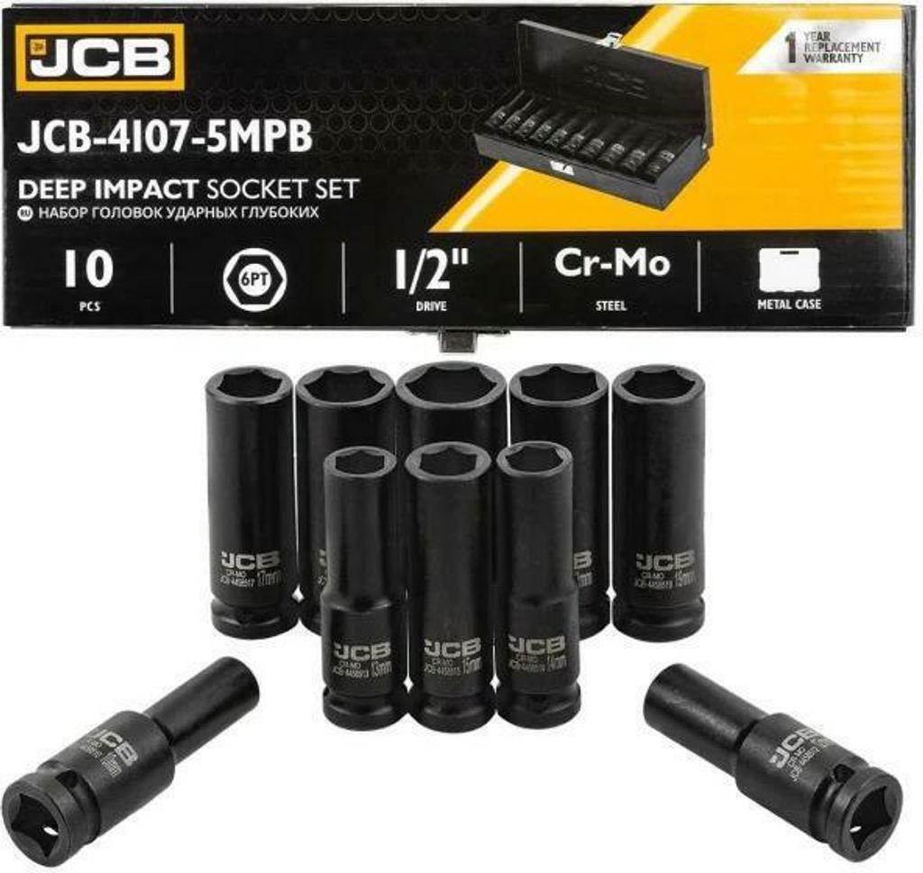 Jcb nasadki udarowe dł.kpl. 10el.1/2" 6-kąt. (10-24mm) Produktbild 