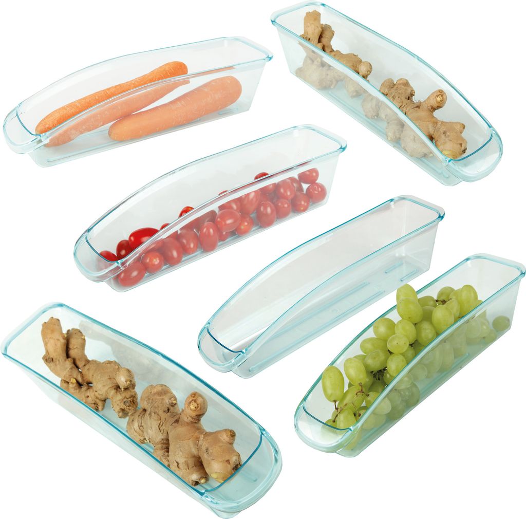 Kühlschrank - Behälter "6 Stück" ( 33 x 7,5 x 8cm ) Kühlschrankbox Spülmaschinengeeignet - Hochwertige Aufbewahrungsbox mit Griff für die Küche