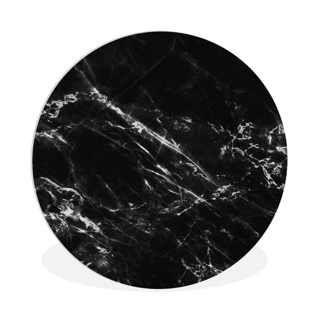 MuchoWow Rundes Wandbild - Runde Bilder Marmor - Weiß - Schwarz - Textur Ø 90 cm Kreis Wanddekoration Kunststoff - Wandkreis - Wandschmuck - Wa...