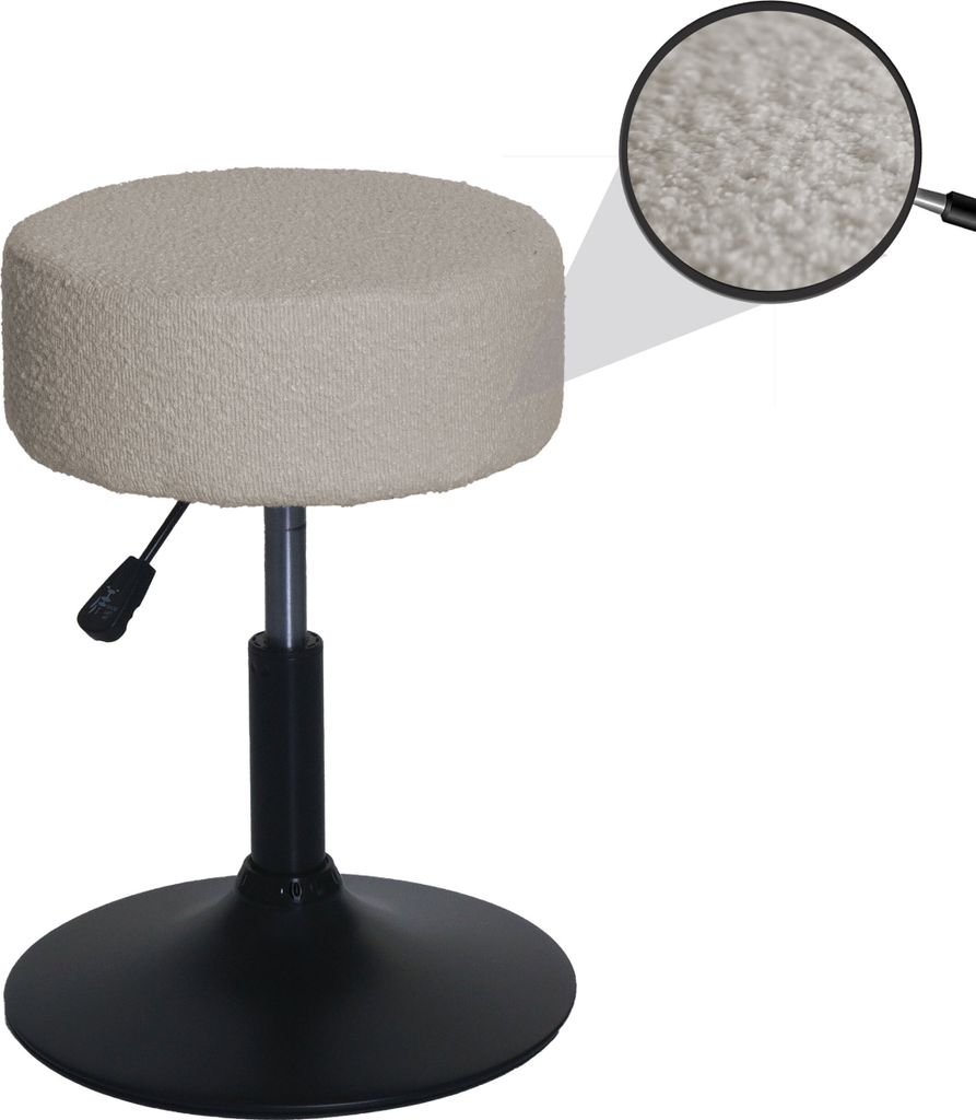 Hocker HWC-C22, Sitzhocker Schminkhocker, höhenverstellbar drehbar Ø 37cm Stoff Bouclé (450g/m²) beige