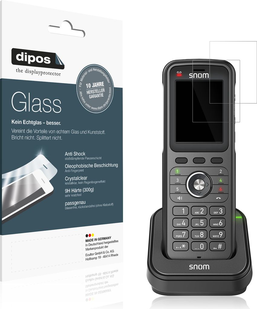 2x Schutzfolie für Snom M56 Dect - Anti-Shock 9H Folie dipos Glass Kunststoffglas