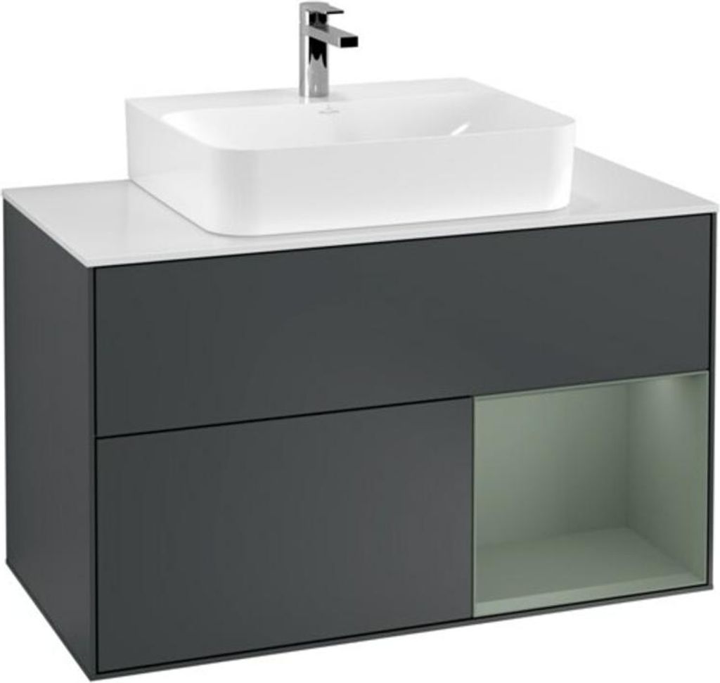 V&B Waschtischunterschrank Wandbeleuchtung Finion 100, Pl w m, Rg r Ol m Lac, md bl. m Lac