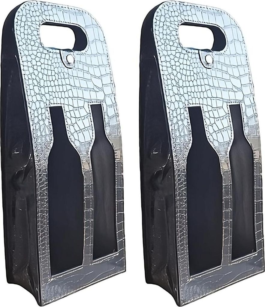 2 x Geschenktasche aus Kunstleder mit Doppel-Ausschnitt Schwarz | Weintasche mit Ausschnitt für 2 Weinflaschen | wiederverwendbare Geschenktüte |...