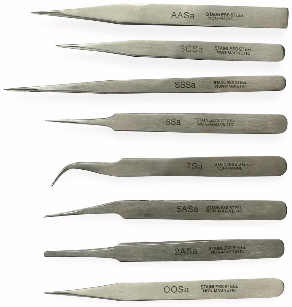 Edelstahl Präzisions-Pinzettenset, 8 teilig Produktbild 