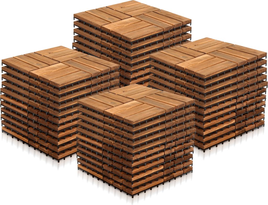 Bettizia 3m²Holzfliesen Terrassenfliesen Holz Fliesen Mosaik 30x30 cm Balkonfliesen wetterfest aus Akazienholz mit Klicksystem für Terrasse Balko...