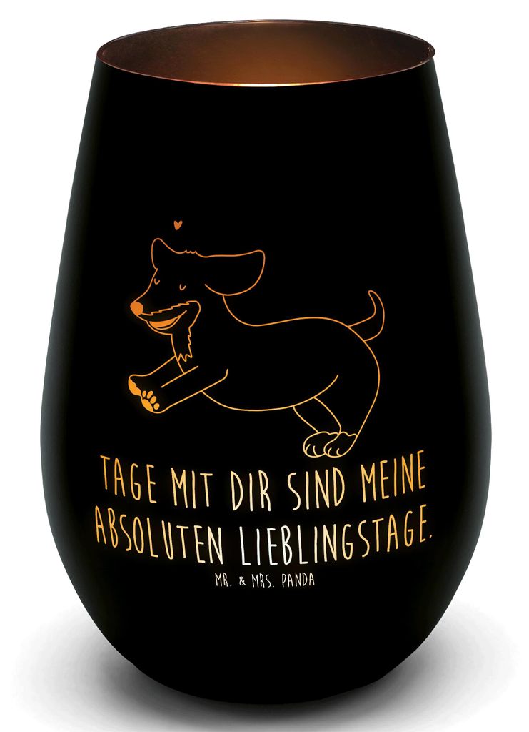 Mr. & Mrs. Panda Laterne Hund Dackel - Schwarz - Geschenk, Glas Windlicht, Sprüche, Hunde, Deko, Herz, Teelichthalter, Kerzenhalter