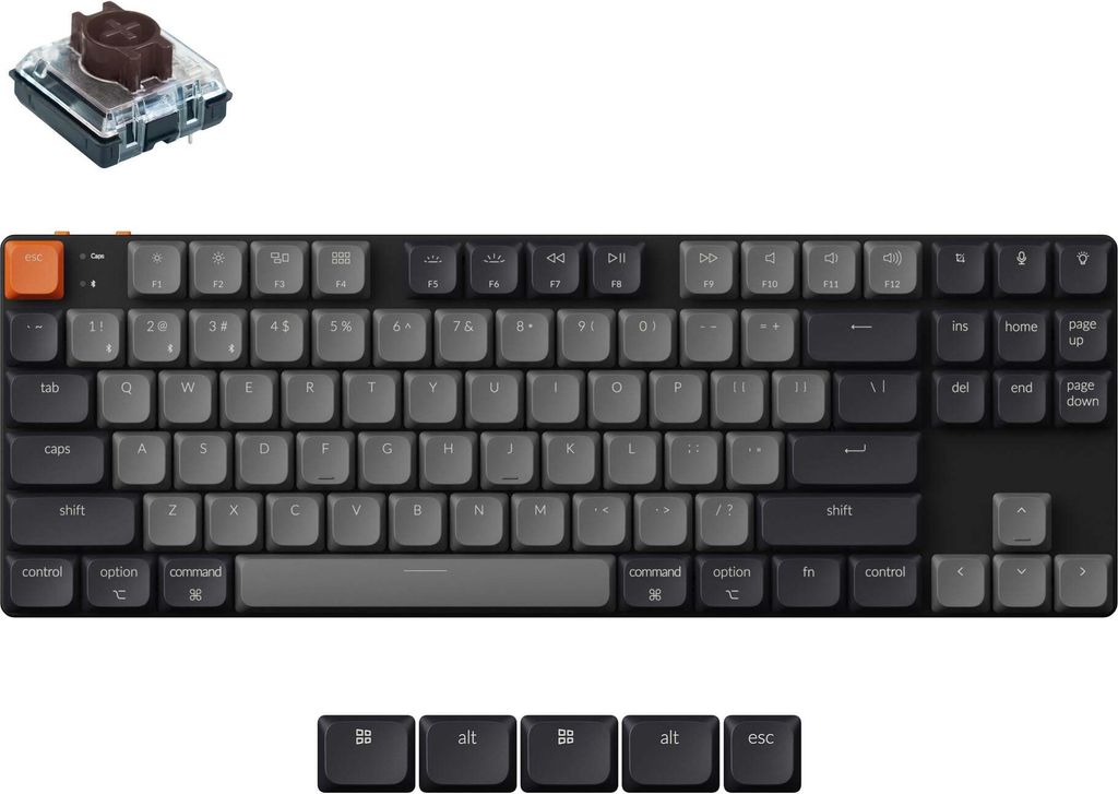 Keychron K1 QMK Kabellose Mechanische Tastatur Version 6, QWERTY-Layout, White Backlight / Keychron Low Profile 2.0 Mechanical / Brown