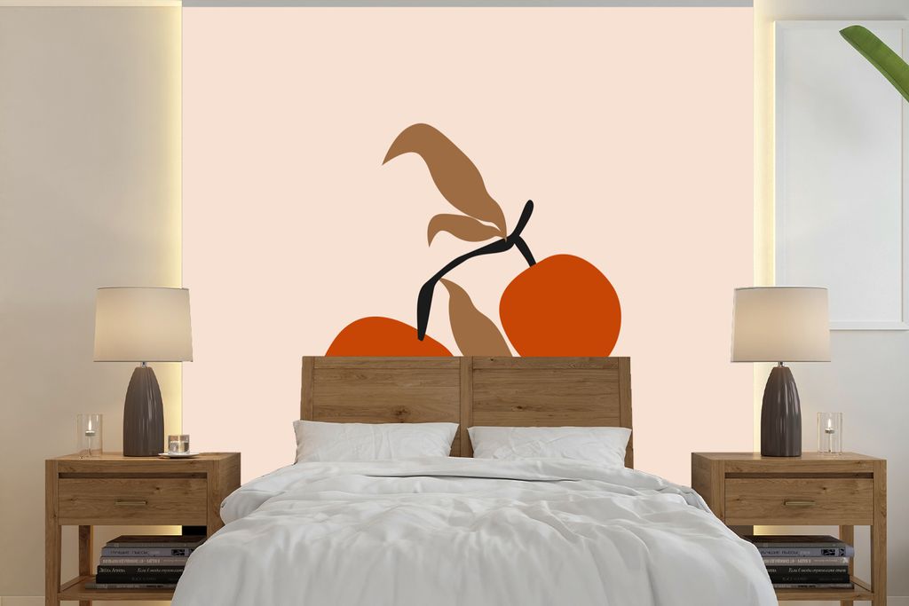 MuchoWow Fototapete für Wohnzimmer oder Schlafzimmer Wandtapete Vinyl Motivtapete Sommer - Äpfel - Pastell - 240x240 cm - Schlafzimmer-Tapete