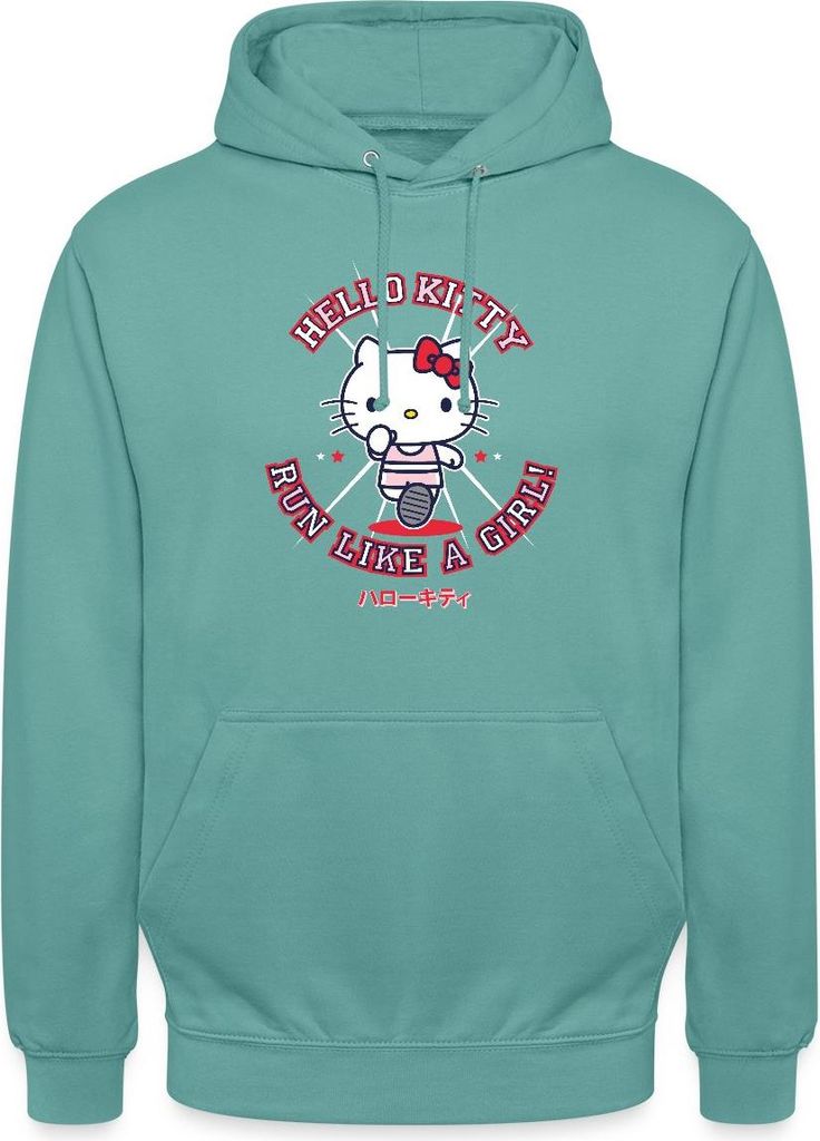 Spreadshirt Hello Kitty Run Like A Girl Sport Uni Hoodie, L, Pastelltürkis