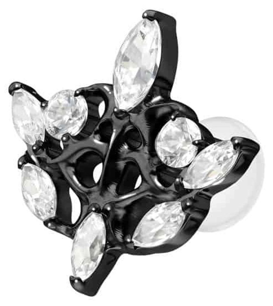 Ohrpiercing, Nasenpiercing PTFE Labret mit Innengewinde + Titan-Aufsatz GOTISCHES DESIGN Schwarz Stablänge: 5mm | Stabstärke: 1,2mm