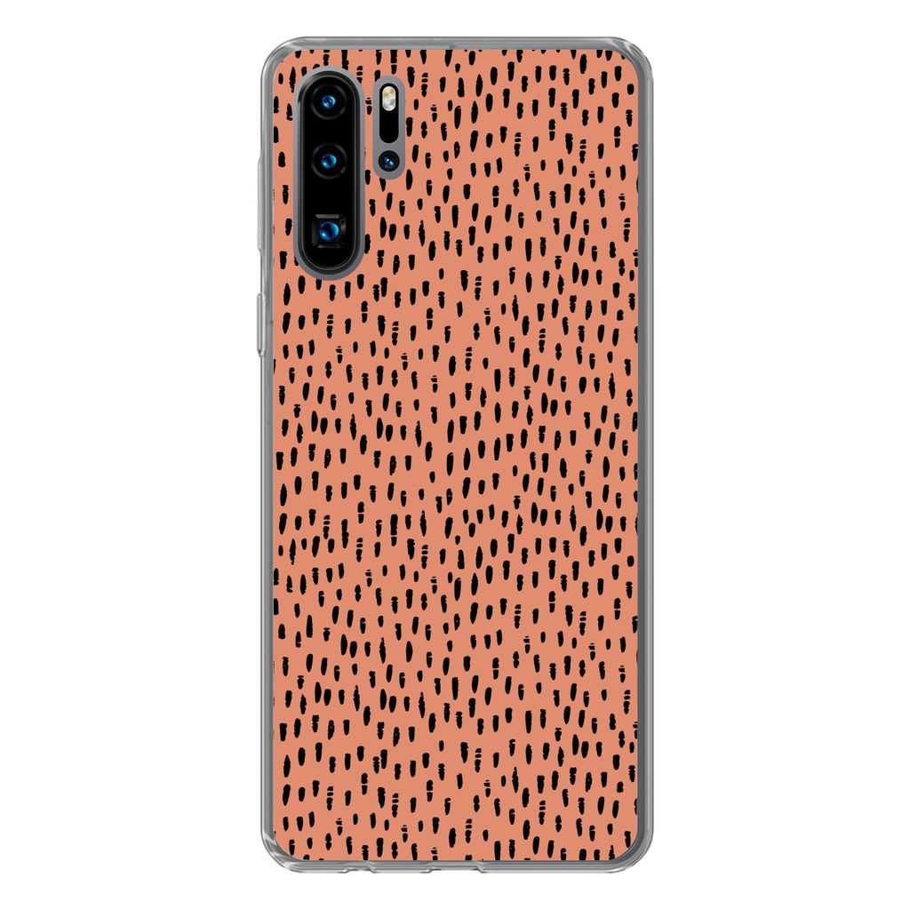 MuchoWow Handyhülle Schutzhülle Hülle für Huawei P30 Pro Polka dots - Schwarz - Orange Silikon Softcase Handy Hülle - Schutzdeckel
