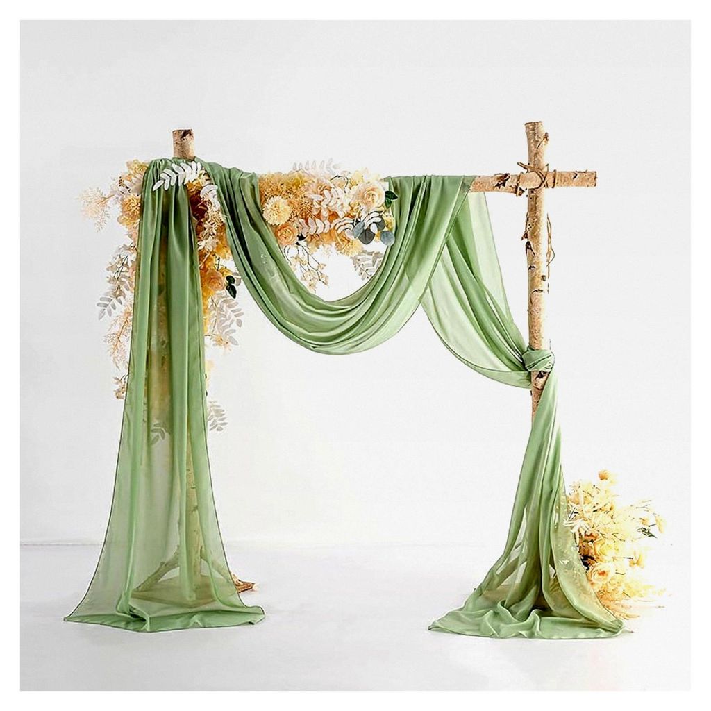 Hochzeitsvolant Querbehang Freihanddeko für Hochzeitsbogen & Traubogen Himmelbett Vorhänge Gardine für Fenster Deko aus Chiffon-Stoff (Matcha, 7...