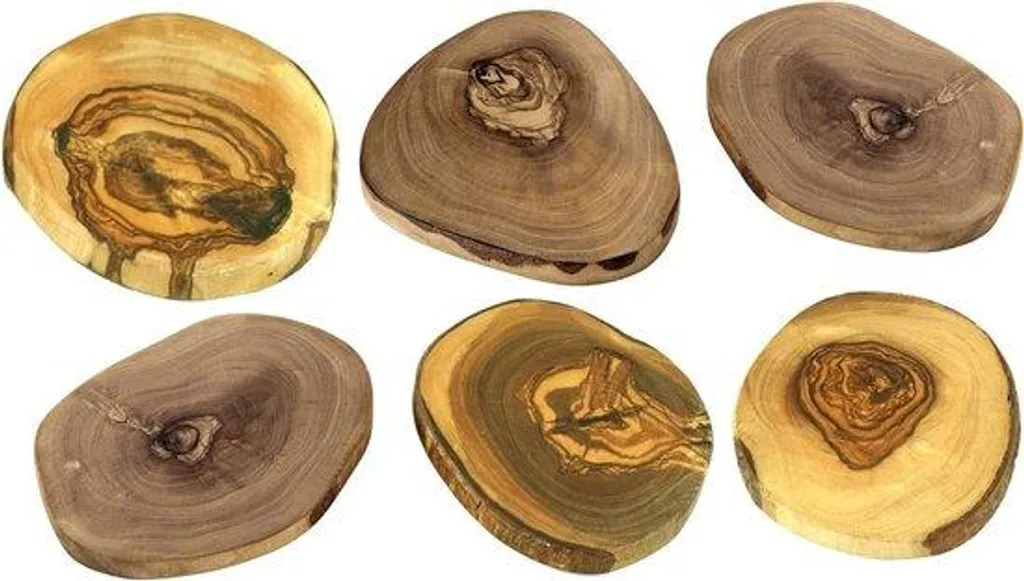 Lot de 6 dessous-de-plat rustiques en bois d'olivier véritable artisanal