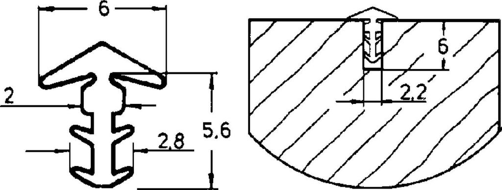 P9003 Türanschlagprofi, Fräsbreite 2.2, Frästiefe 6, Weichgummi grau