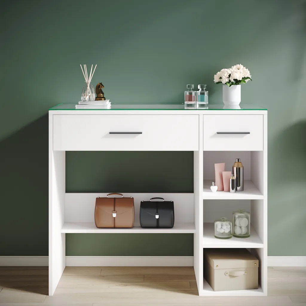 SONNI Toletta Trucco Moderna 90x40x77cm: Scrivania con 2 Cassetti e Ripiani
