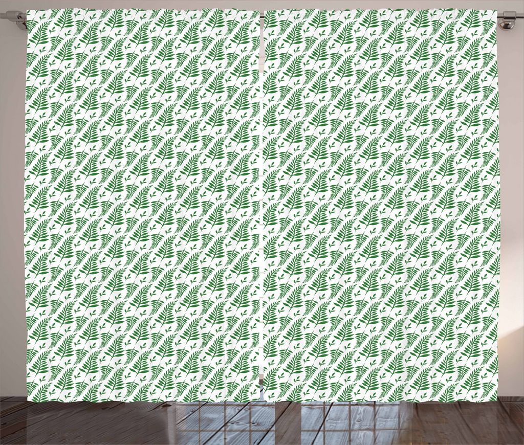 ABAKUHAUS Farn Rustikaler Vorhang, Einfache Kreative Ökologie Theme, Wohnzimmer Universalband Gardinen mit Schlaufen und Haken, 280 x 225 cm, Grü...