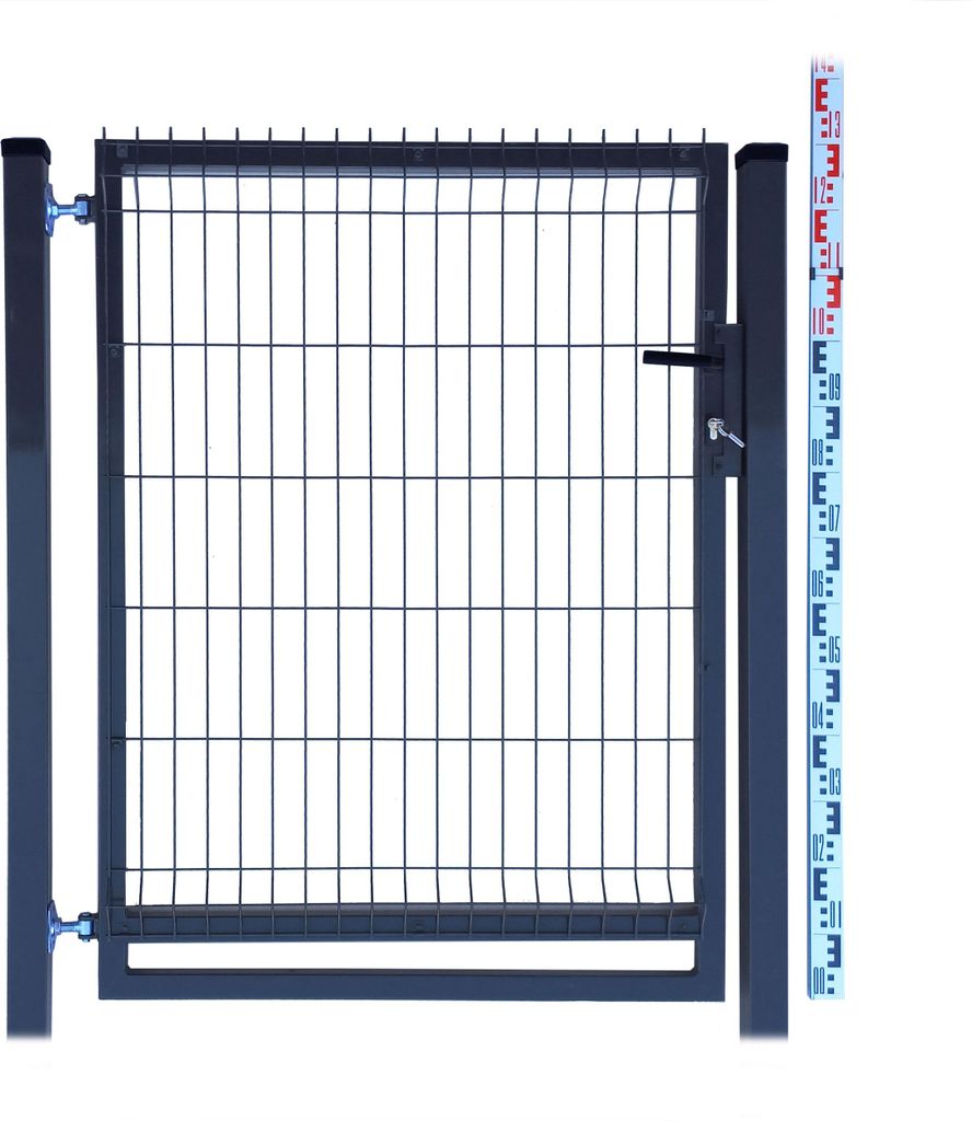 GARTENTOR 130 cm anthrazit graphit Einstabmatten 3D zwei PFOSTEN RAL7016 Zaun 133 cm | Gartentür Zauntor Einzeltor Tür Doppelstabmatten