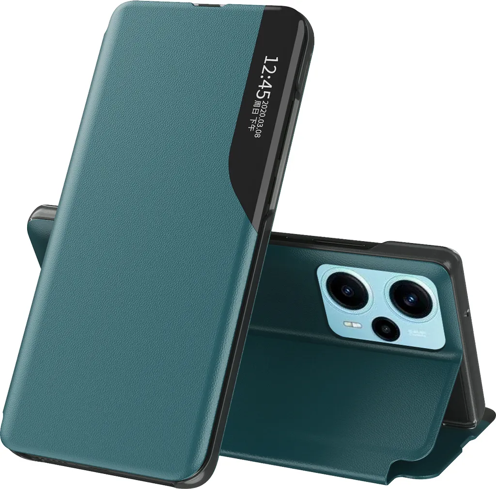 Custodia Xiaomi Poco F5 Verde: Cover Flip in Pelle Sintetica con Finestra