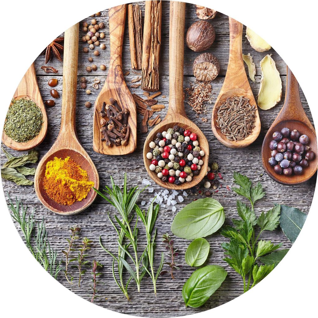 DEQORI Fototapete rund Ø 120 cm 'Dekorierte Kochlöffel' Wand Tapete Leinwand Sticker