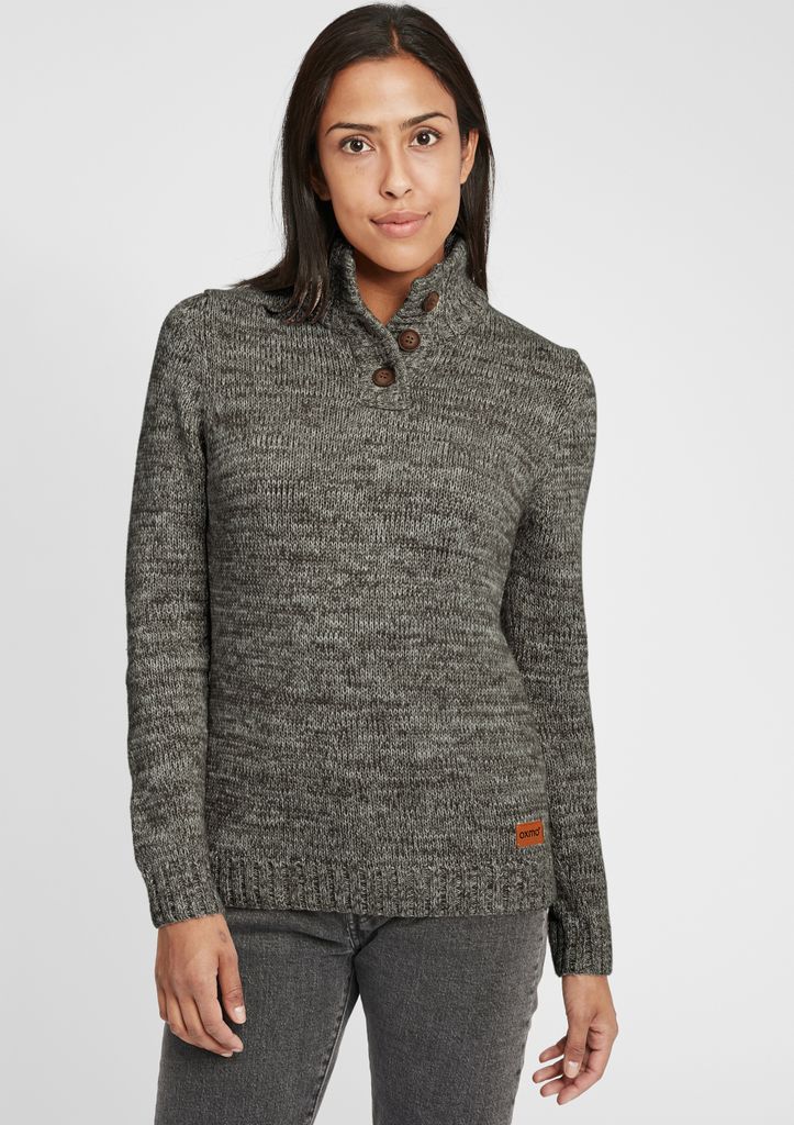 OXMO OXPhilicita Damen Strickpullover Troyer Grobstrick Pullover 100% Baumwolle Regular fit