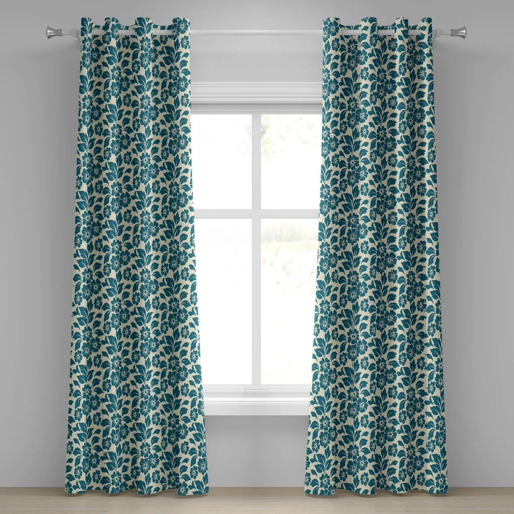 Rideau à œillets Shabby Chic en tissu premium 280x245cm bleu et crème