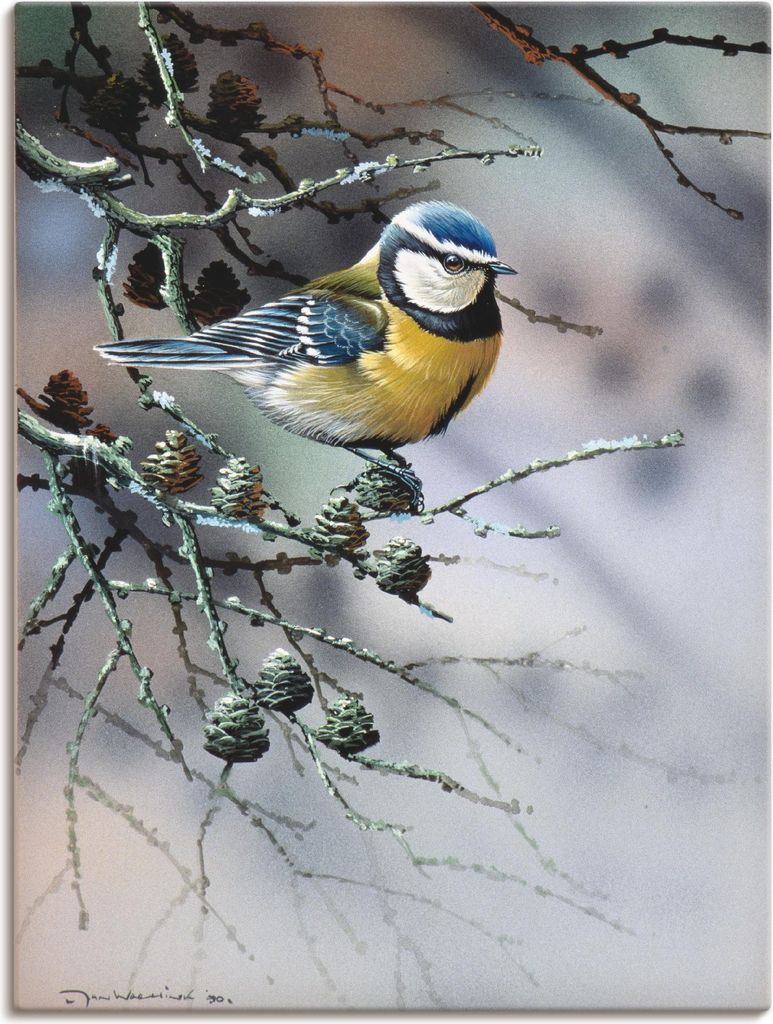 ARTland Leinwandbild Vogel im Tannenbaum Größe: 90x120 cm Produktbild 