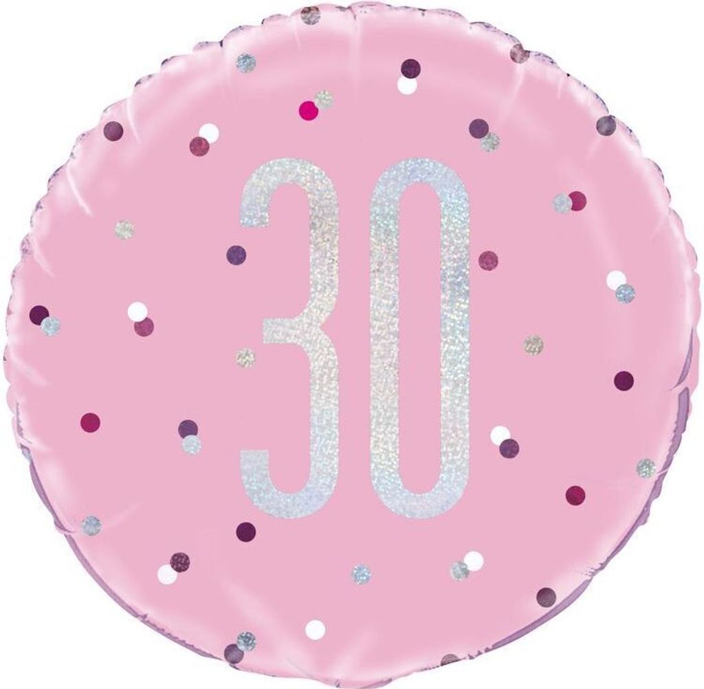 Folien Ballon Pink Dots Glitzer zum 30. Geburtstag
