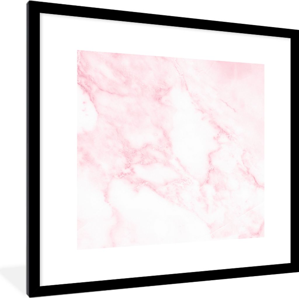 MuchoWow Gerahmtes Poster Marmor - Weiß - Rosa - Chic - Marmoroptik 40x40 cm - Poster mit Schwarzem Bilderrahmen Wandposter Rahmen Foto Bilder -...