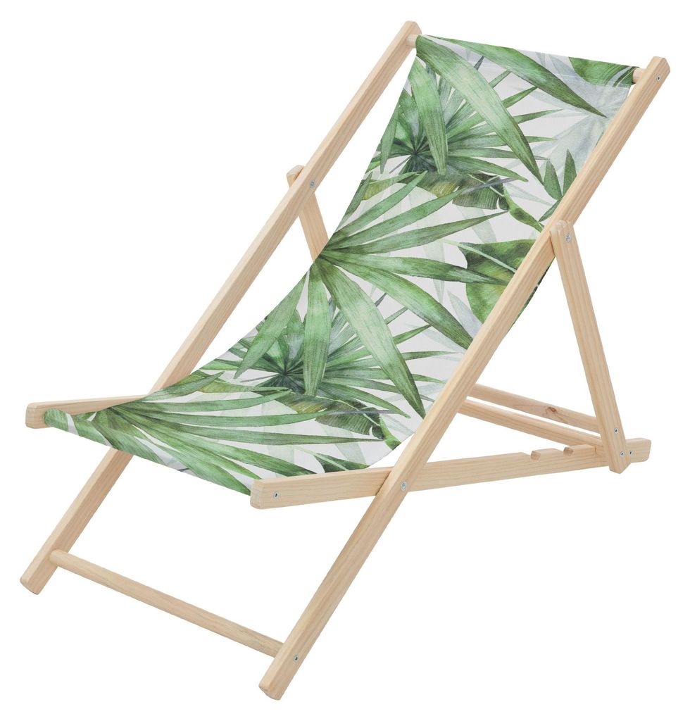 ECD Germany Liegestuhl klappbar Palme Grün-Weiß aus Holz Sonnenliege mit 3-Fach verstellbarer Rückenlehne Strandliege für Garten Balkon Terrasse