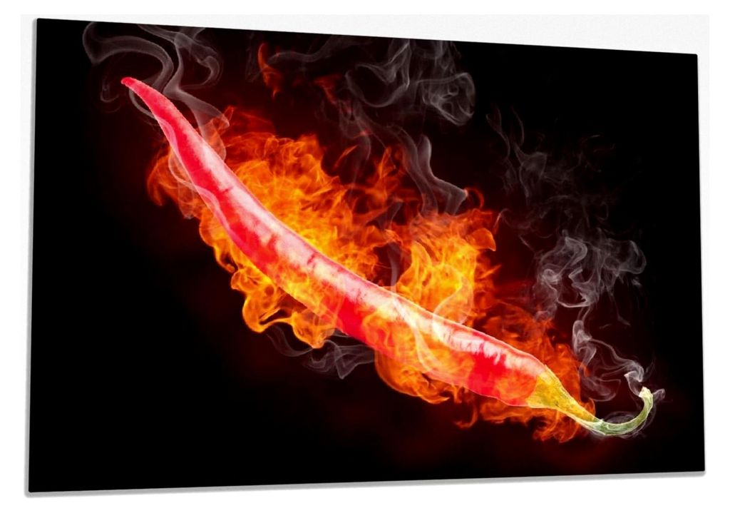 Herdabdeckplatte/Spritzschutz aus Glas, 1-teilig, 80x52cm, für Glaskeramik- und Induktionsherde, Chili-Schote auf schwarzem Hintergrund