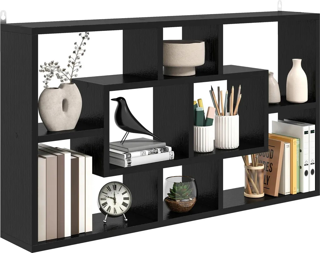 Étagère cubique noire 8 cases en bois - Design moderne 85 cm de large