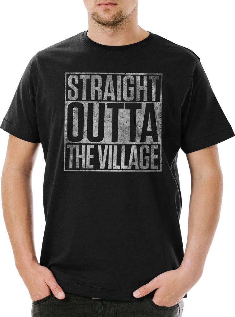 Urban Backwoods Straight Outta The Village, Herren T-Shirt, Farbe: Schwarz, Größe: 2XL