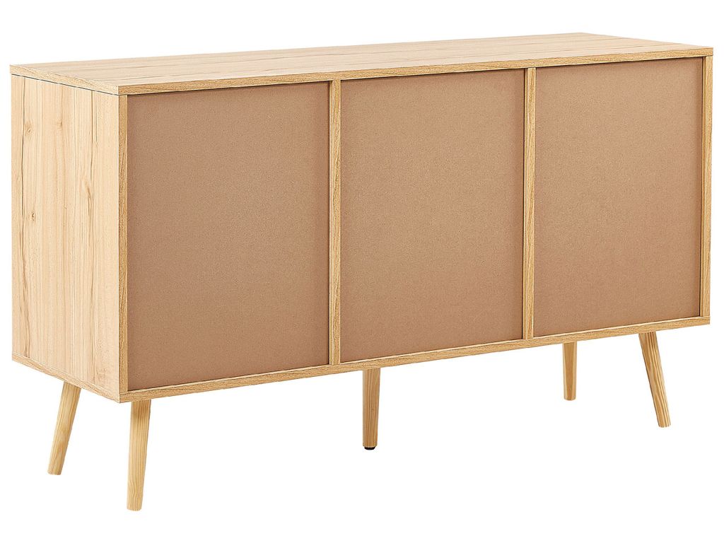 BELIANI 3-türiges Sideboard aus hellem Holz mit Rattan Schubladen Boho Style Nachttisch