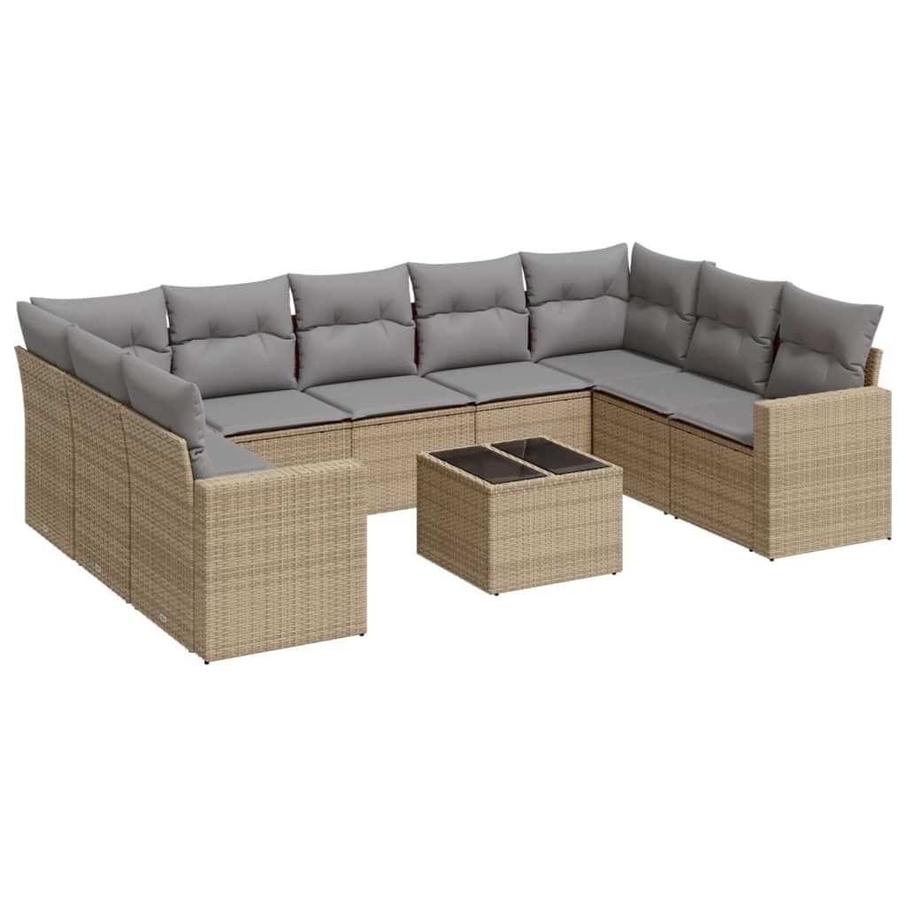 "SALE 2026" 10-tlg. Garten-Sofagarnitur - Balkonmöbel/Loungeset - elegantes Design - mit Kissen Beige Poly Rattan - Gartensofas DEMöbel259134
