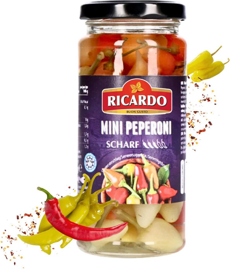 RICARDO Mini Peperoni 250g Feinkost Mini Capsicum Gelb Scharf Gewürzpaprika