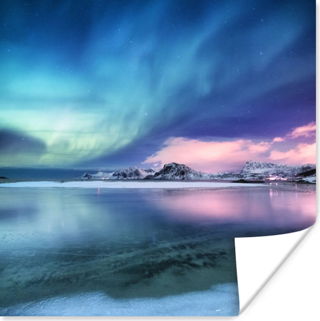 MuchoWow Poster Nordlichter - Nacht - Winter 30x30 cm - Wandposter - Printing