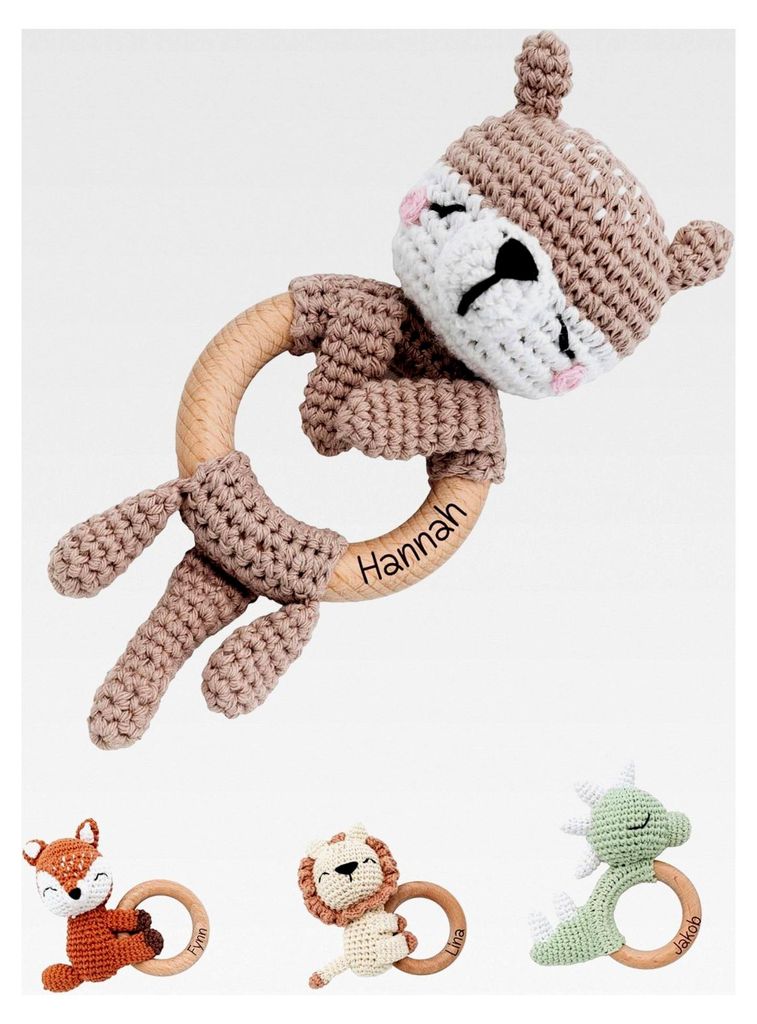 Personalisierter Beißring für Babys - Greifling ab 0 Monaten - Babyrassel mit Namen als Geschenk für Mädchen und Jungen (Otter liegend, ohne Name)