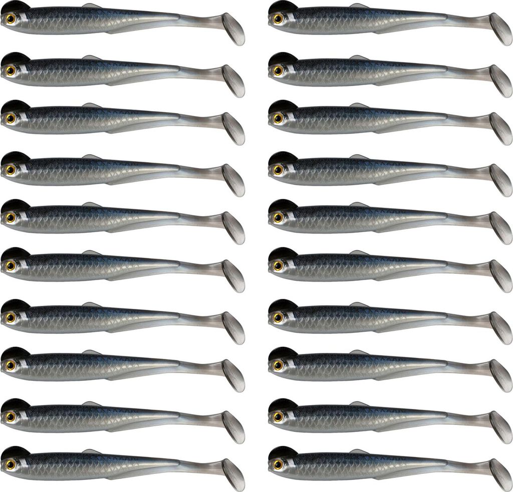 Angelköder, 3D-Kunstfische mit T-Schwanz, flexibler Fischköder für Texas Jigs, verrückte Haken, Angeln im Freien, 20 Stück