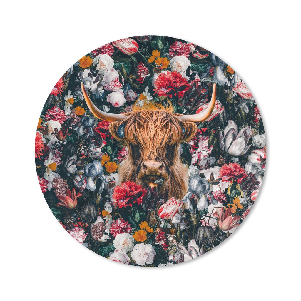 MuchoWow Mauspad Mousepad Kuh - Blumen - Braun 40x40 cm - Mousepads - Maus Mat - Pad - Mausunterlage - Schreibtisch Accessoires