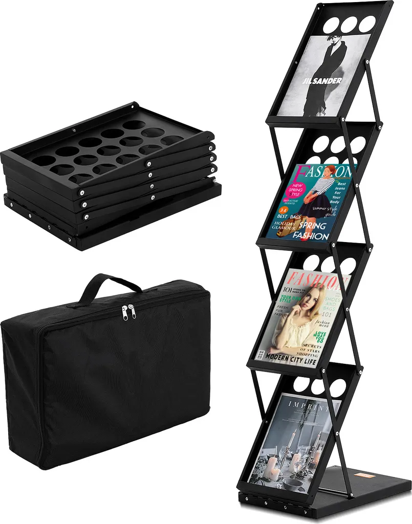 VEVOR Porte-brochures au sol 4 compartiments pliable noir 125cm
