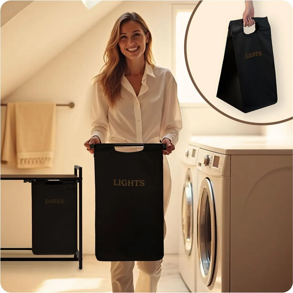 Panier à linge 2 compartiments 80L Massido châssis robuste design noir - 11