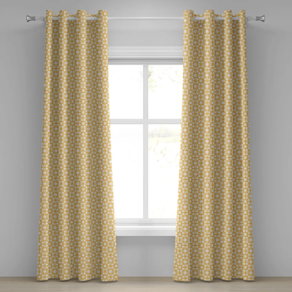 Rideaux décoratifs 2 panneaux motif ethnique arabe jaune terre 280cm