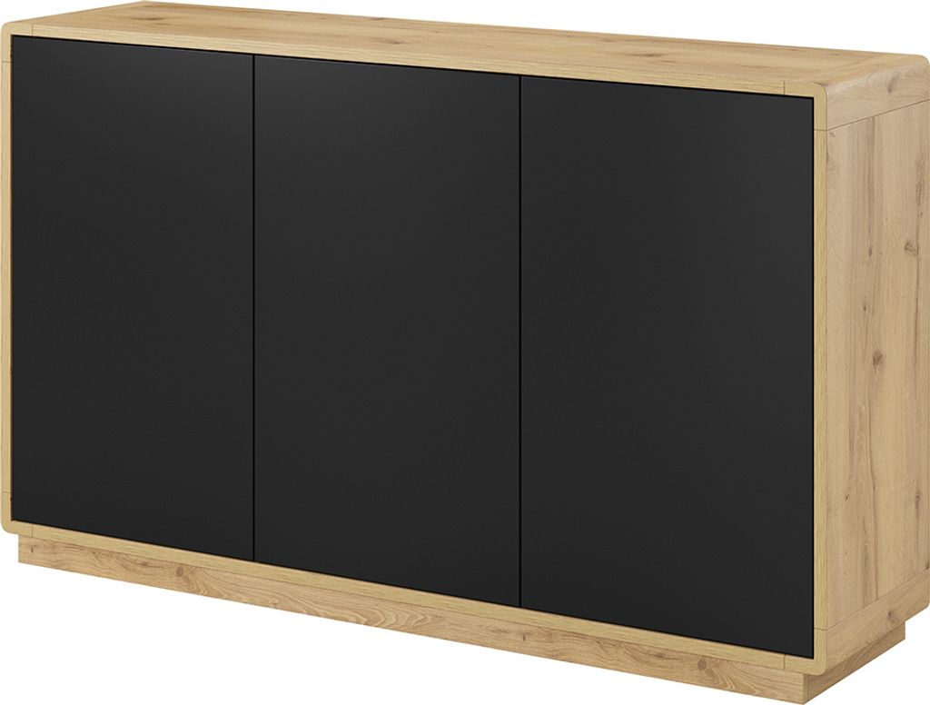 Sideboard Anrichte Wohnzimmer Esszimmer modern ALBANY-83 in Taurus Eiche Nb. mit Absetzungen in schwarz matt, B/H/T: ca. 160/75/40 cm