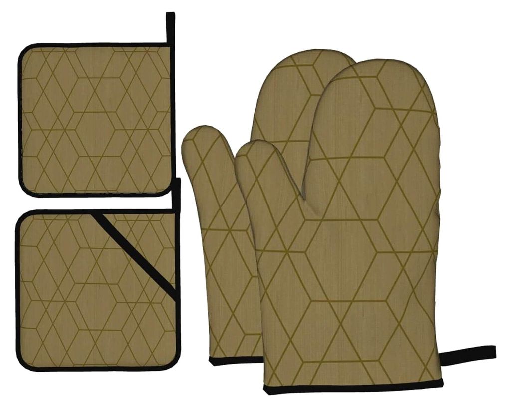Ofenhandschuhe und Topflappen-Sets mit geometrischen Mustern, 4 Stück, für Backen und Grillen