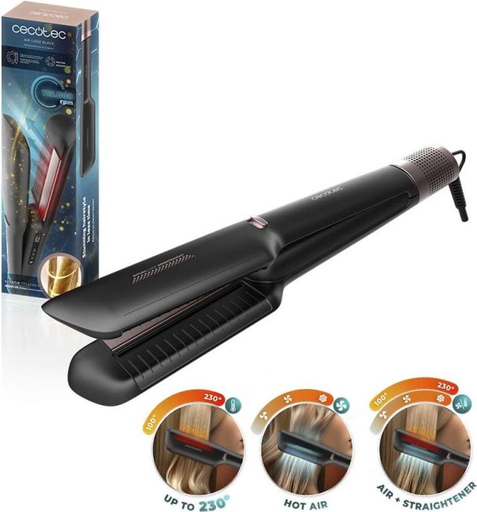 Cecotec Haarglätter mit Luft Air Lisse Black. 600W, schützt das Haar, Ionen-Technologie, Keratin und Arganöl
