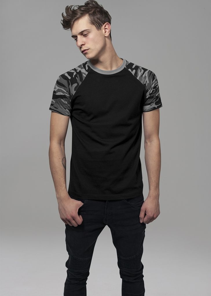 Urban Classics T-Shirt Herren Raglan Contrast Tee schwarz/darkcamo 3XL