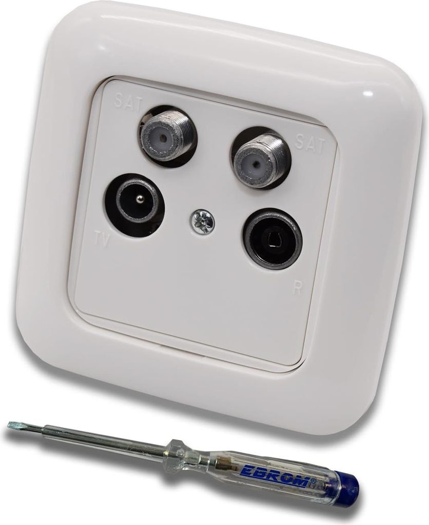Busch Jäger SET: Unterputz 4-Loch Dose 40-2400 MHz, Enddose Stichdose für Radio, TV, SAT1 & SAT2. Inkl. ReflexSi alpinweiß 1fach Rahmen, Abdecku...