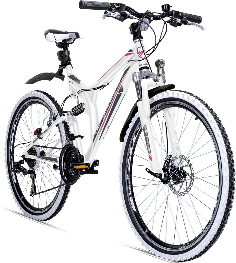 Bergsteiger Phoenix 26 Zoll Mountainbike, geeignet ab 160 cm, Scheibenbremse, Licht, Schutzblech, 21 Gang-Schaltung, Vollfederung