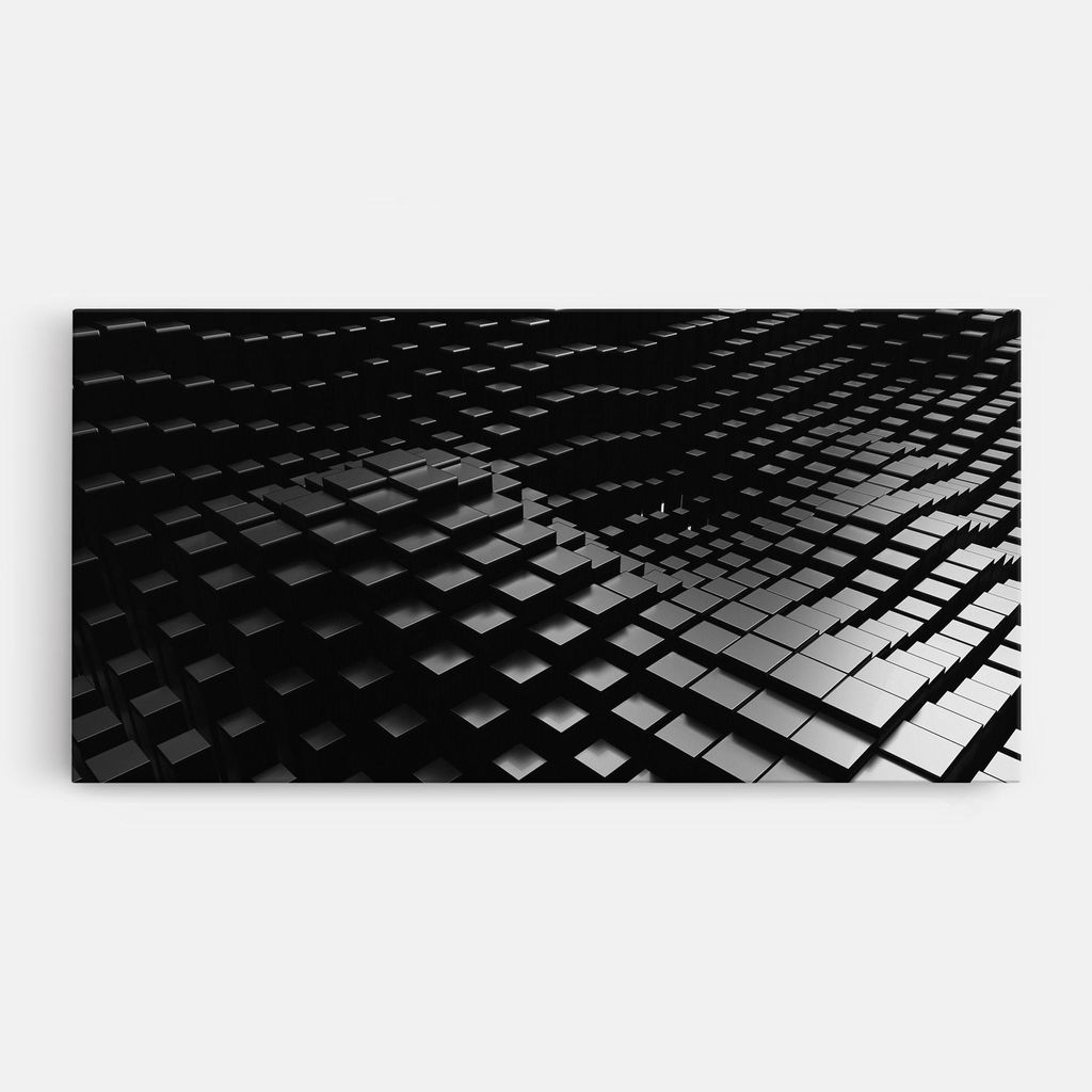 ARTHUB Leinwandbild 40x80 cm, Black Square Wave | Wohnzimmerdekoration, Hängende Bilder, Wanddekoration, Heimdekoration, Abstrakte, Geometrische